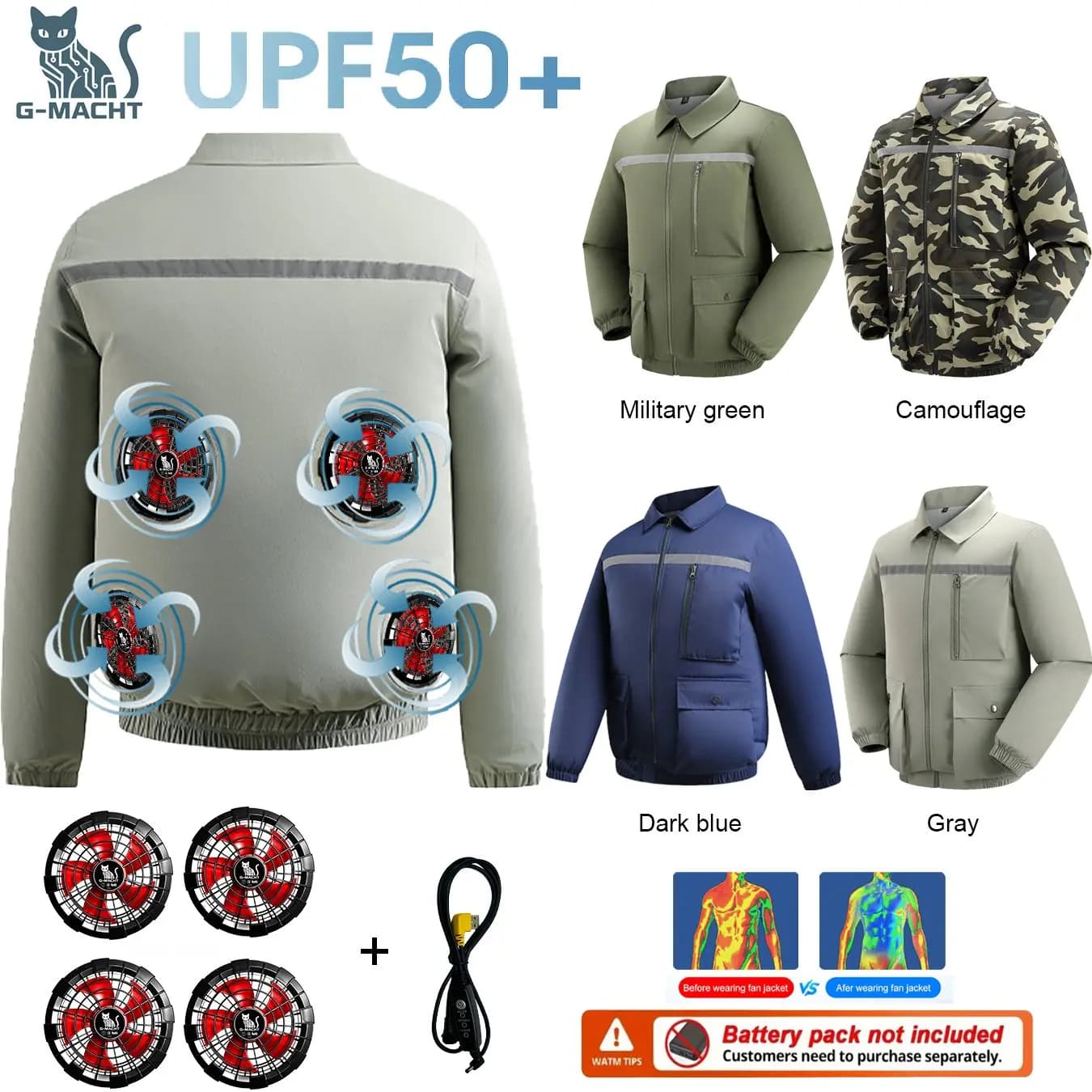 Gilet rinfrescante estivo con 4 ventole per uomo e donna, giacca ultraleggera da esterno, protezione solare, antivento, per viaggi, pesca e sport