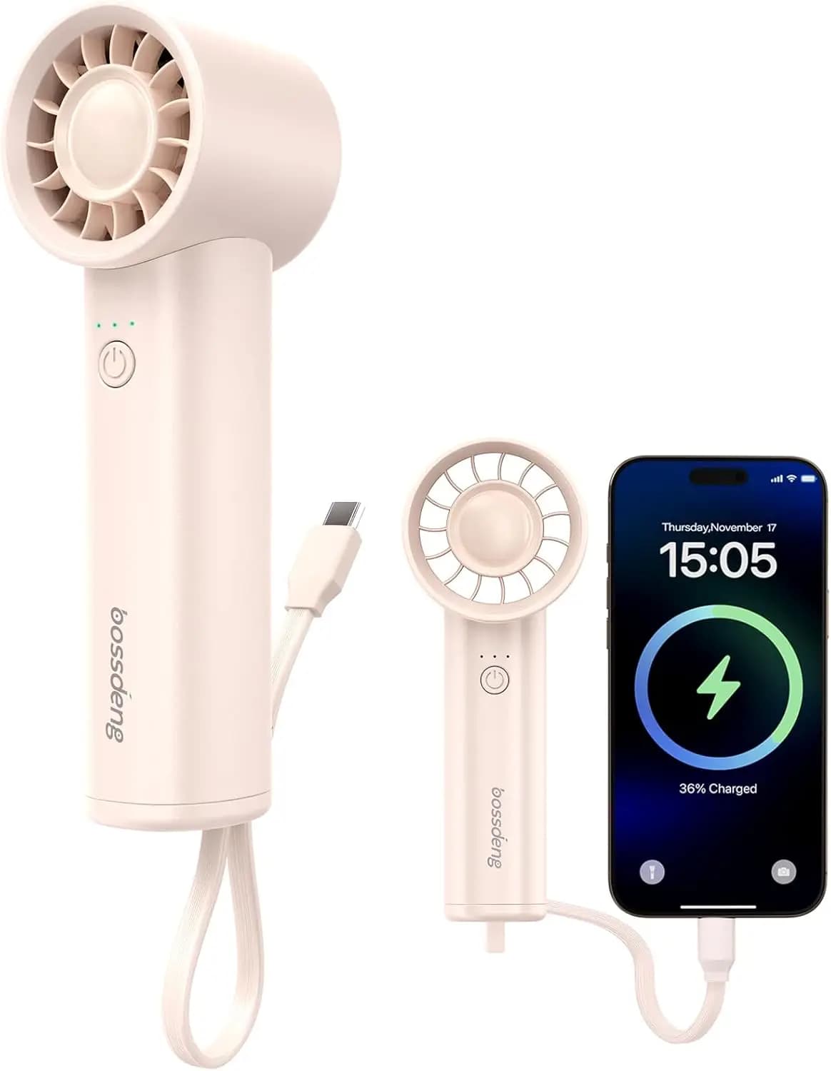 Ventilatore Portatile 3-in-1, Power Bank e Torcia, Ricaricabile USB, Compatto per Viaggi ed Estate, Rosa