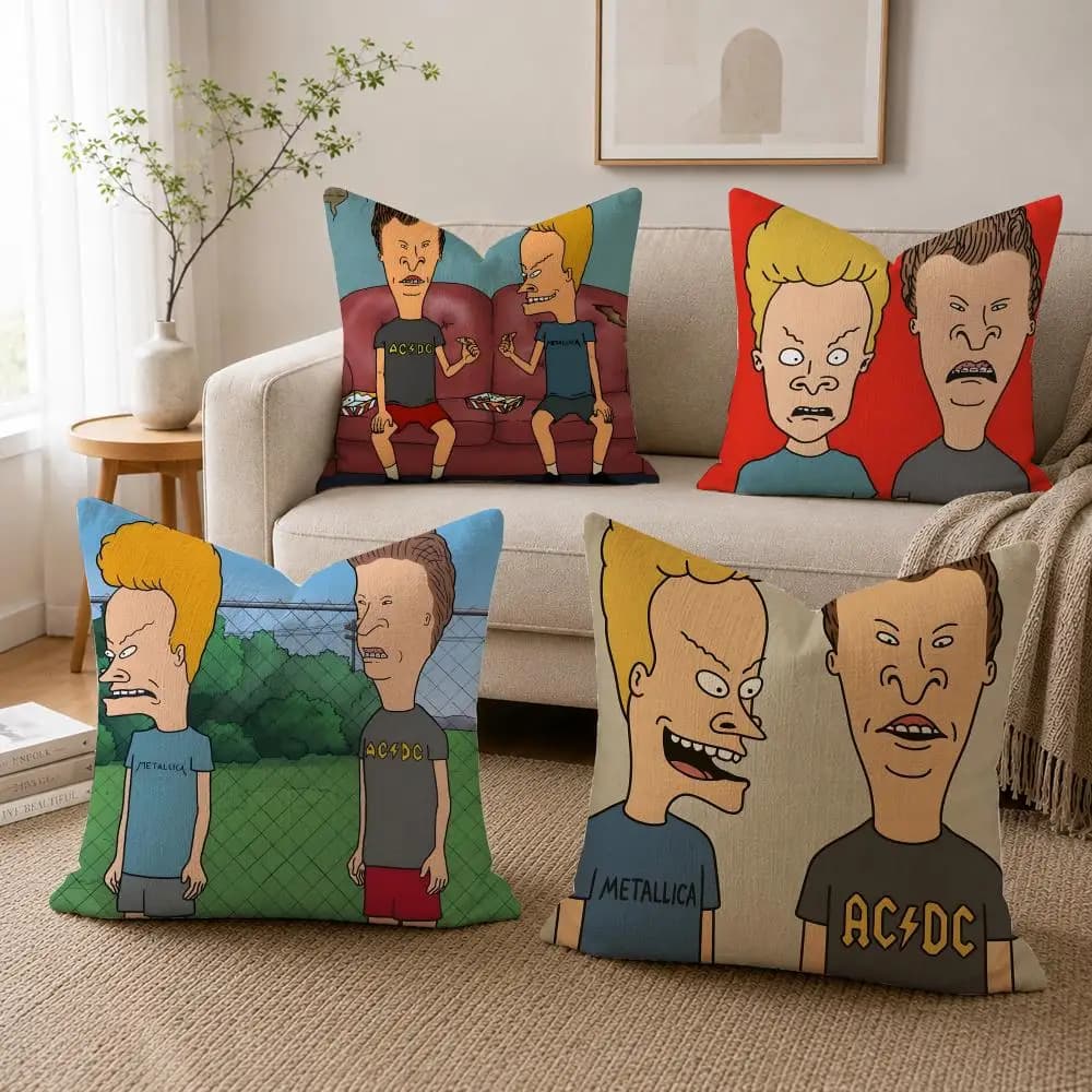 Divertente fodera per cuscino B-Beavis e BUTT-HEAD in lino con stampa fronte-retro, fodera per cuscino da divano, decorazione per la casa in stile nordico