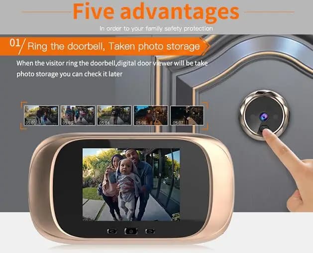 Schermo da 2,8 pollici 180 giorni di lungo tempo di standby Campanello visivo Visualizzazione con una sola chiave Videocamera per porta con spioncino