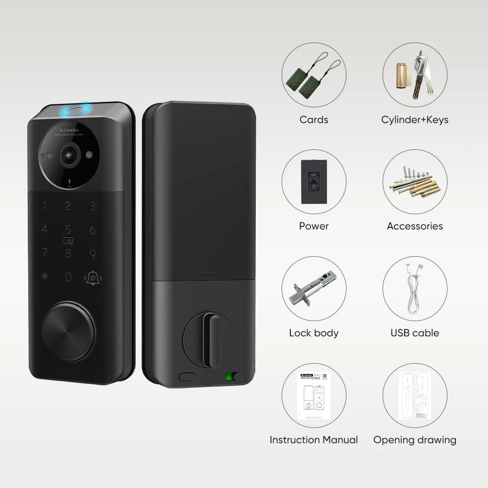 Locstar Security Electronic Cerradura Inteligente Digital Fingerprint Password TTlock Tuya Smart Exterior Door Lock With Camera