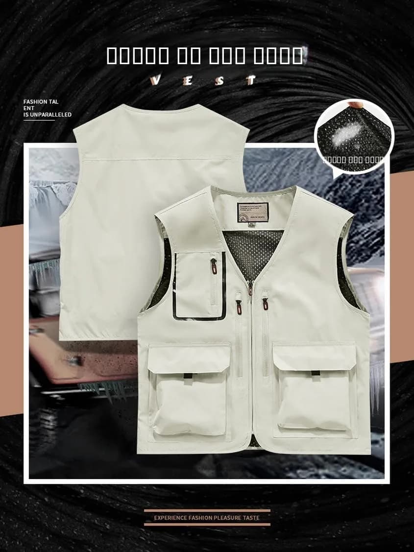 Gilet da Lavoro Impermeabile Multitasche da Uomo, Nuovo Stile Autunnale, Casual, con Scollo a V, per Esterni, da Pesca, in Poliestere alla Moda