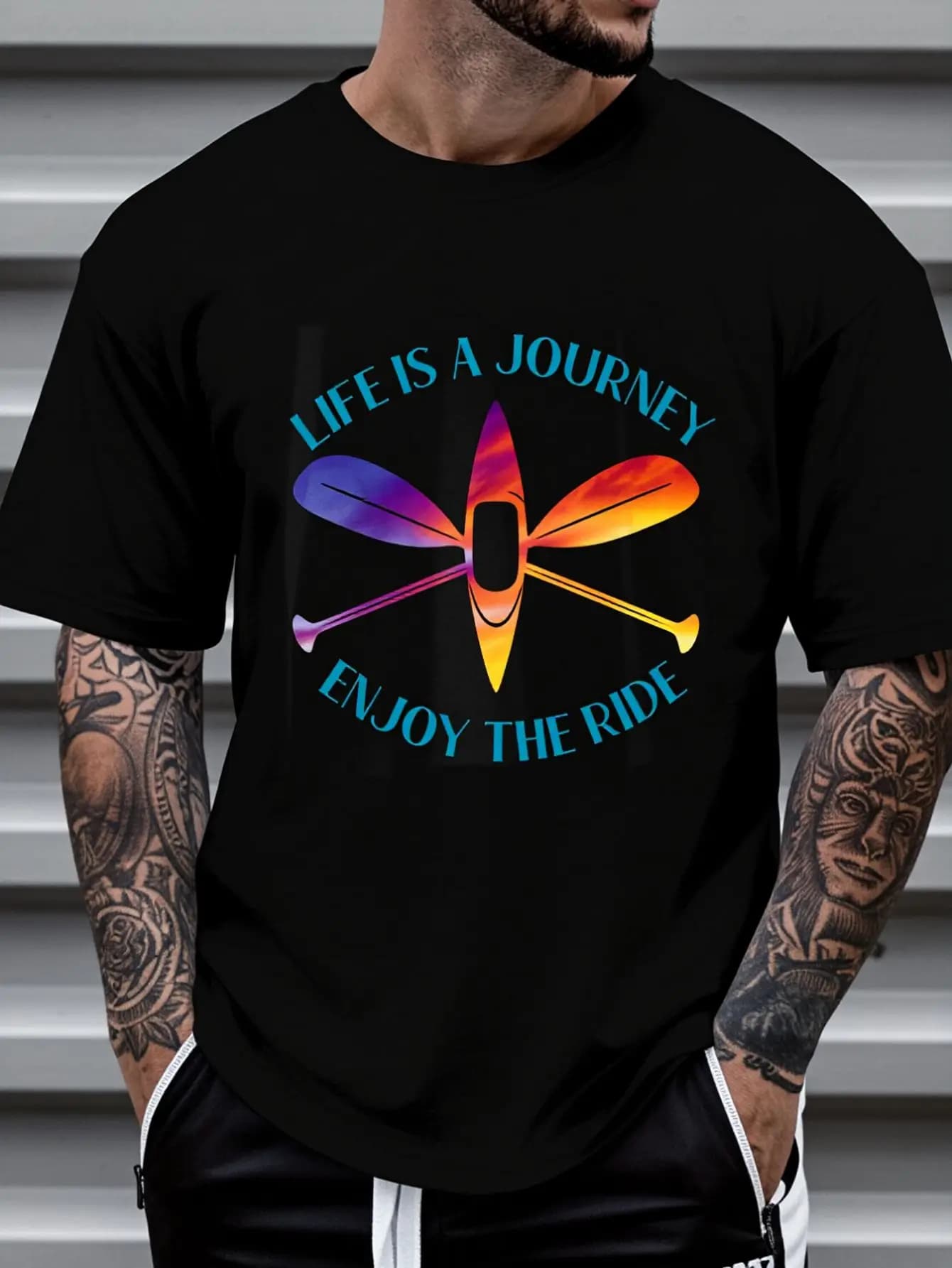 100% Cotton Life Is A Journey The Ride Kayaks Kayaking Kayak Paddling T-Shirt Fashion Women's Men's Graphic Tee Causal Tops