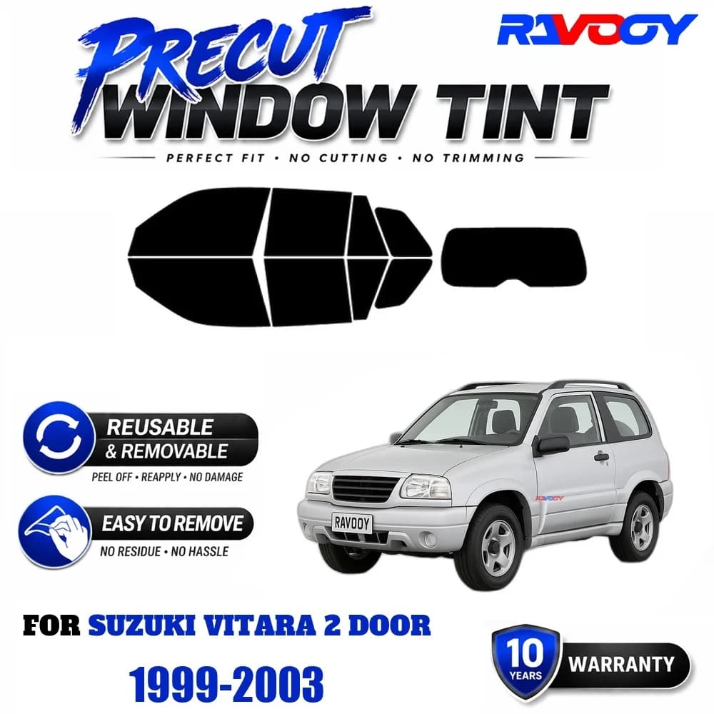 RAVOOY Precut Window Tint, Reusable Removable EPU Film, Custom Fit for Suzuki Vitara 2 Door 1999-2003, UV Heat Protection