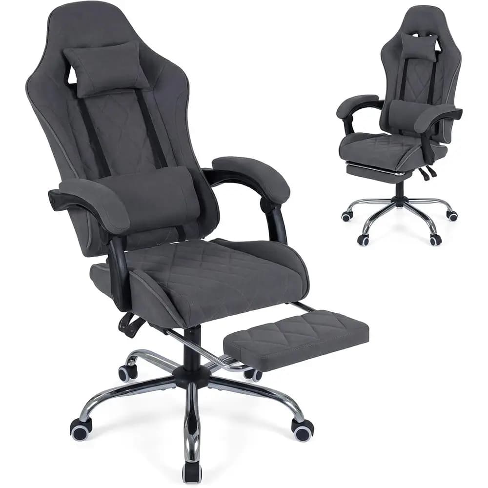Sedia da gaming ergonomica con poggiapiedi, supporto lombare, braccioli regolabili e cuscino rimovibile, sedia da scrivania con schienale alto per ufficio