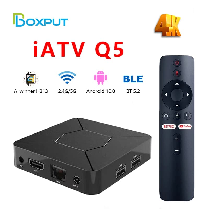 Boxput iATV Q5 Android TV Box 2.4G/5G dual WIFI BT5.0 Android 10.0 Smart TVBOX Allwinner H316 2G 8G Media Player 4K Set Top Box