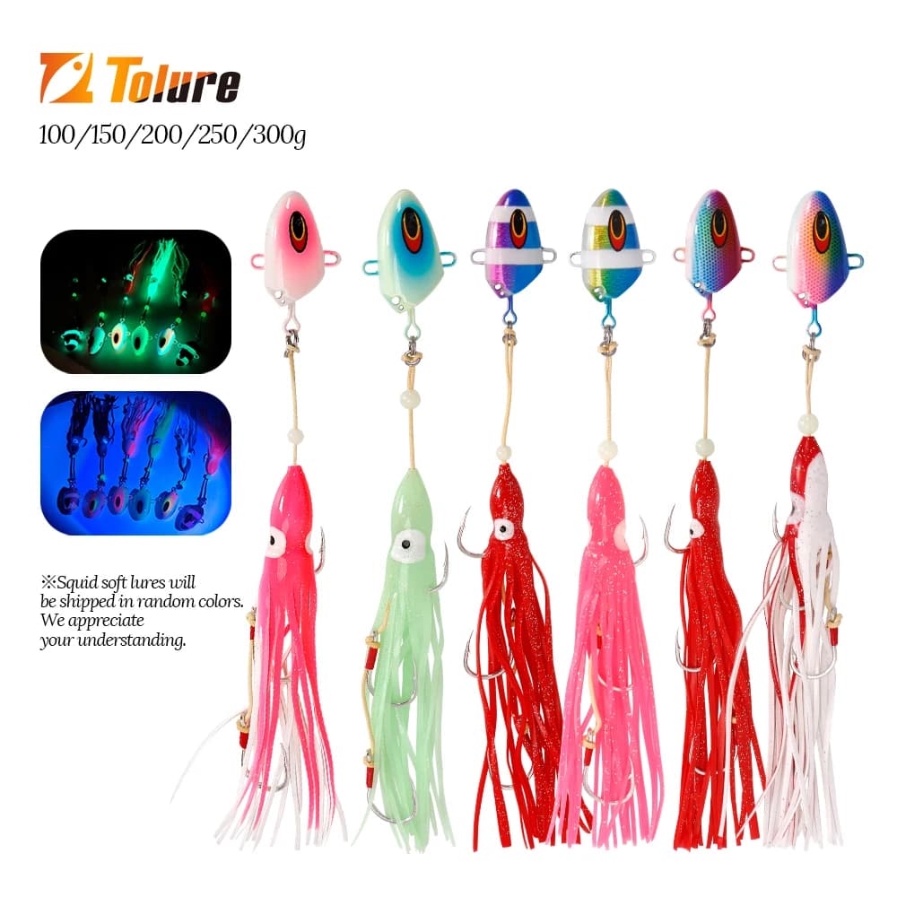 TOLU 100g150g200g250g300g Kabura Proiettile Metallo Jig Testa Calamari Assist Ganci Affondamento Jigging Lure Bottomship Inchiku Tenya Jig