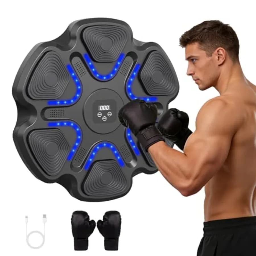 Smart Wall Boxing Trainer with Gloves, Electronic Target and Pad for Home and Gym Training, Red Black