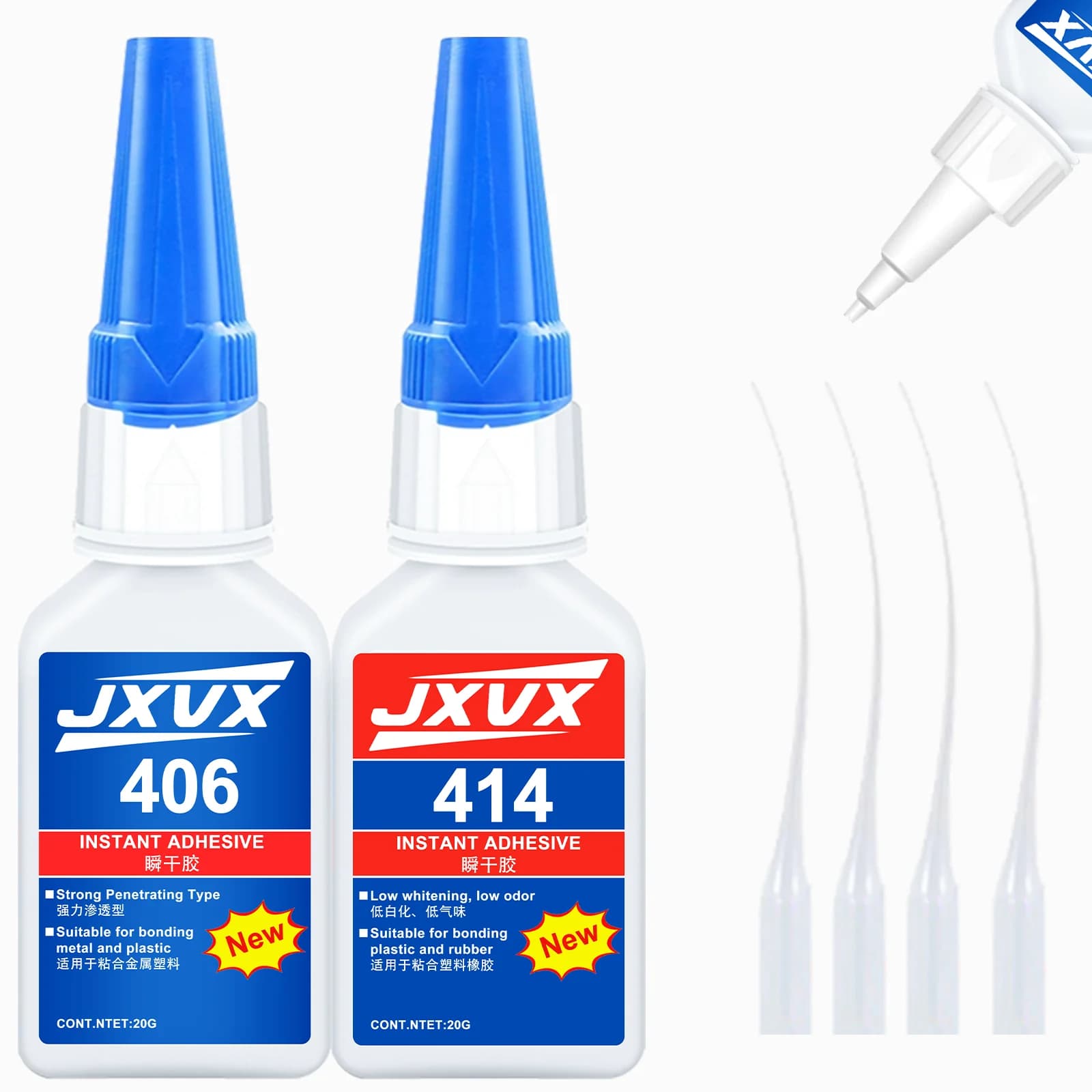 JXVX 20 ml 406/414 Colla istantanea super forte Colla universale Colla istantanea potente per resina, ceramica, metallo e vetro Asciugatura rapida