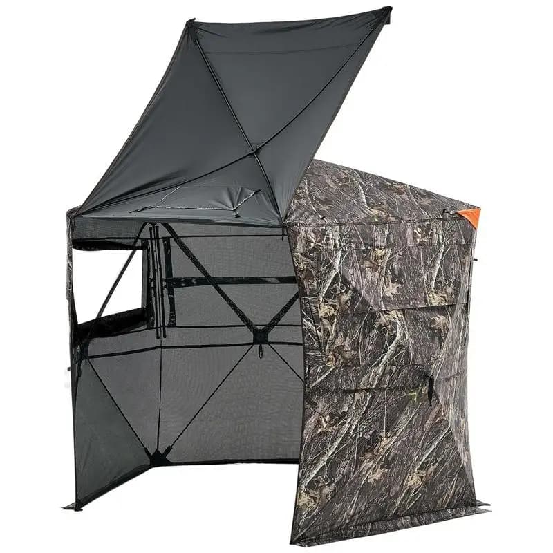 Hunting Blind 6-7 Person For Turkey Deer Hunting, Portable Camouflage Tent, Durable Concealed Shelter, Silent Zipper Door Window, 288 Degree 5 Side See-Through Ground Blinds with Carrying Bag