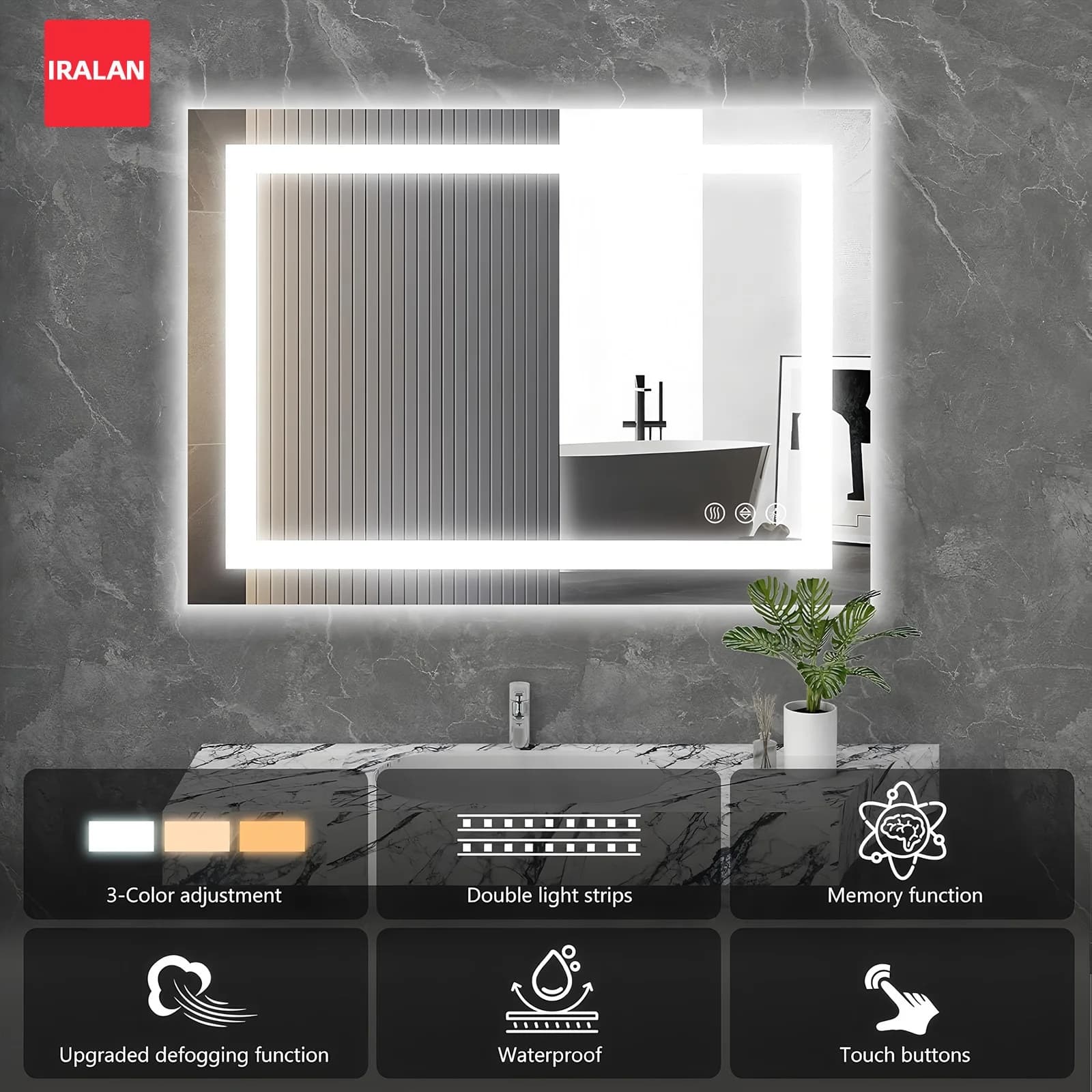Bathroom Vanity Makeup Mirror with Light Touch Switch Modern LED Lighted Table Mirror for Home Decor And Accessories
