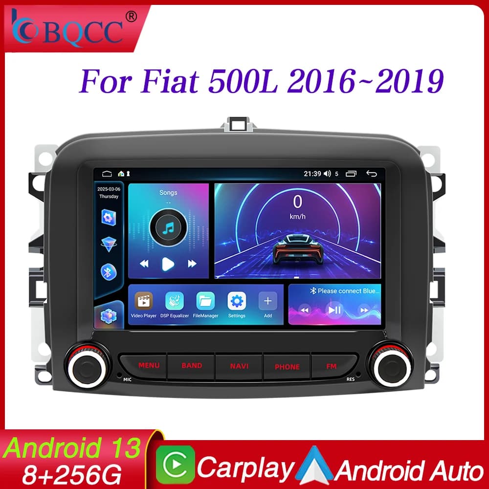 BQCC 7 ''Android 13 8 Core Autoradio Per Fiat 500L 2016-2019 Carplay Android Auto Mirrorlink GPS WIFI FM RDS AUX BT Autoradio