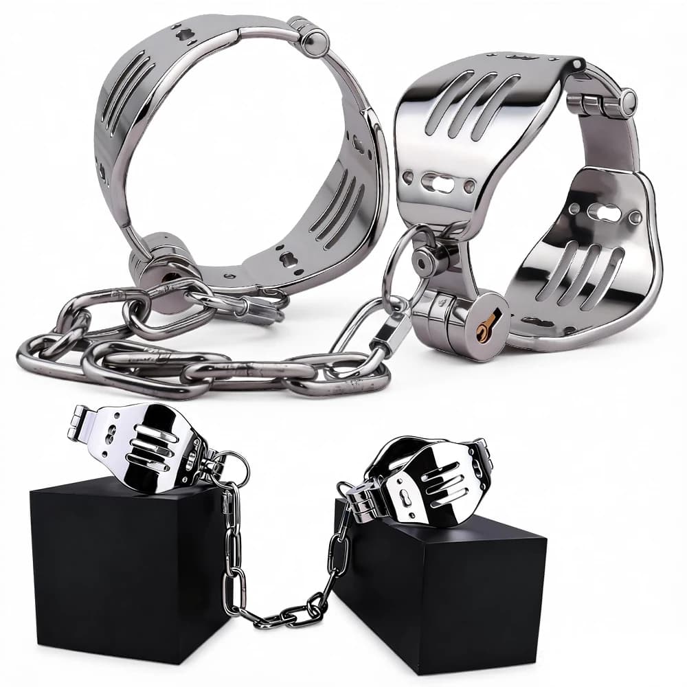 LEZEE Manette per Caviglie e Polsi con Catena, Dispositivo di Contenimento per Giochi per Adulti, Bondage a Letto con Blocco a Catena, Giocattoli Sessuali