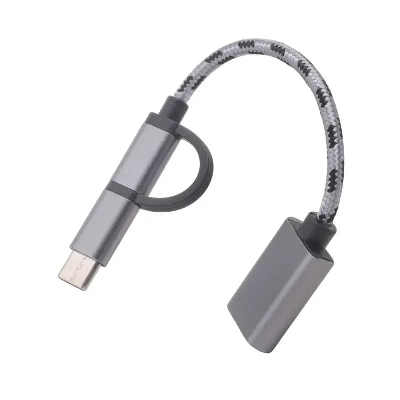 Cavo USB OTG A13E-2 in 1 da Type-C/Micro-USB a USB 3.0, adattatore con design intrecciato per trasferimento dati per telefoni Android (grigio)