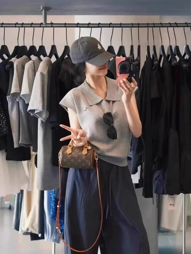 Gray Short Shirt Small Flying Sleeve Short Sleeve Slimming Ice Silk Knitted Top Women's Summer Fashion Korean Style T-shirt