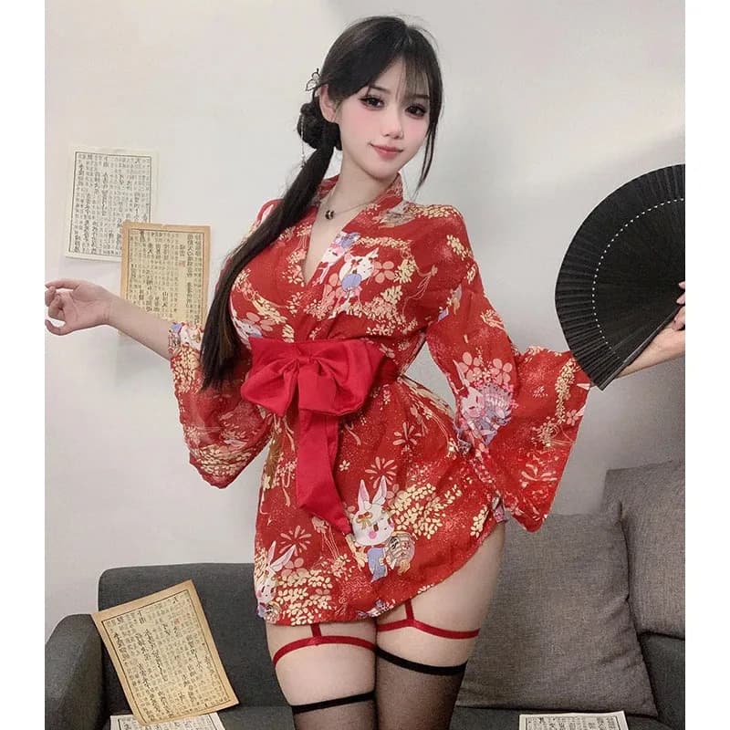 Kimono dolce giapponese Abito lingerie Abito Sakura Cardigan Camicie da notte Donna Sexy Big Bow Kawaii Accappatoio Abiti per la casa con Pantya