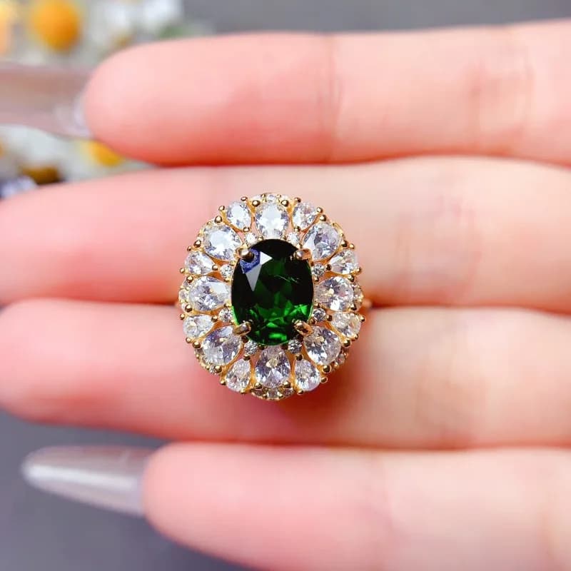Anello a fascia diopside naturale da 7x9 mmt di lusso con argento 925 di lusso leggero squisito europeo
