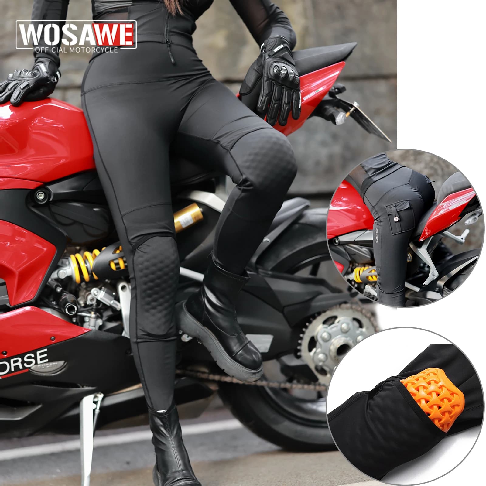 WOSAWE Motorcycle Pants for Women, High Elasticity, with Soft Knee Pads, Modelling Design, Breathable and Fast Drying