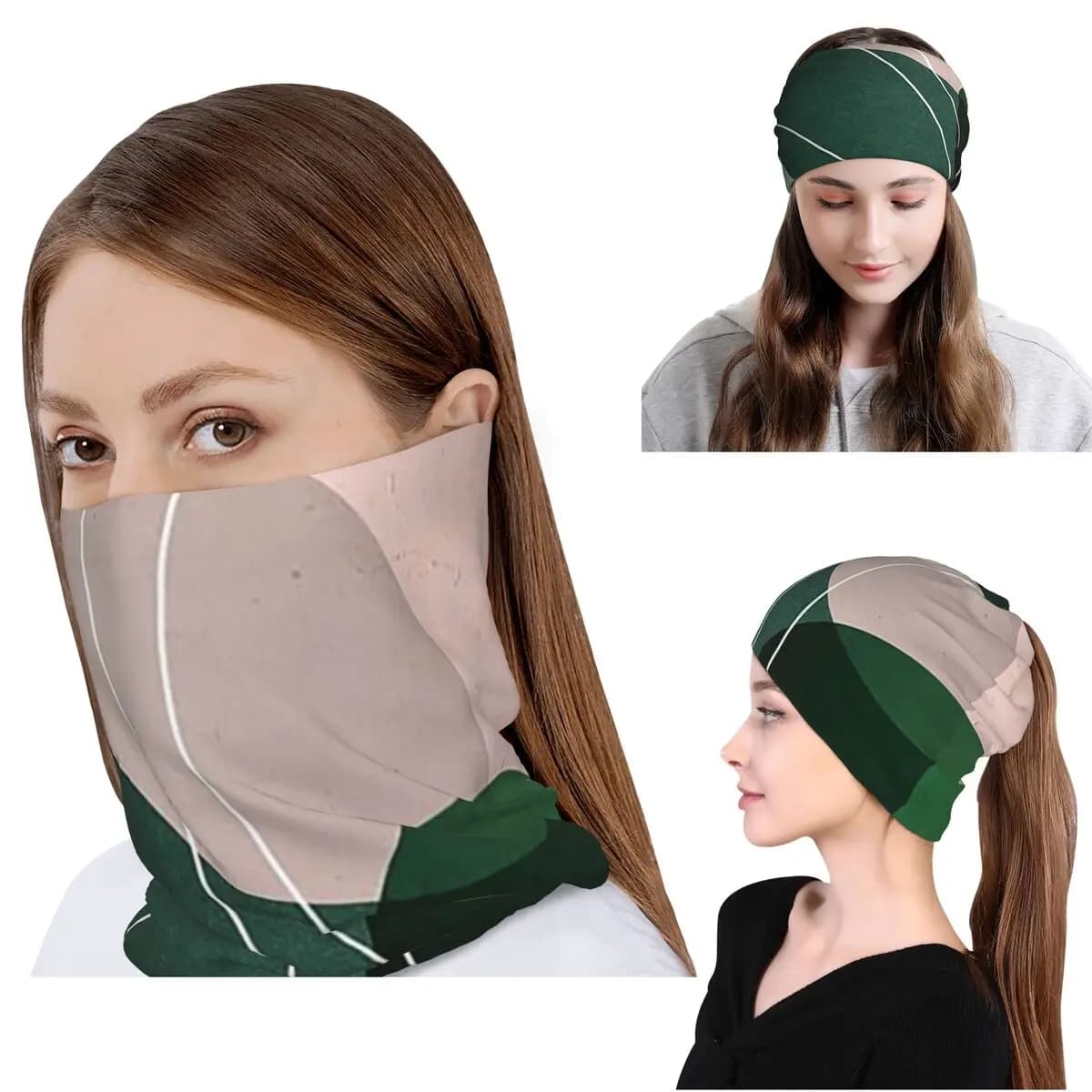 Sciarpa multifunzione a fascia con archi in stile Mid-Century in rosa e verde, bandana, sciarpa da ciclismo, berretto per uomo, donna, adulto, lavabile