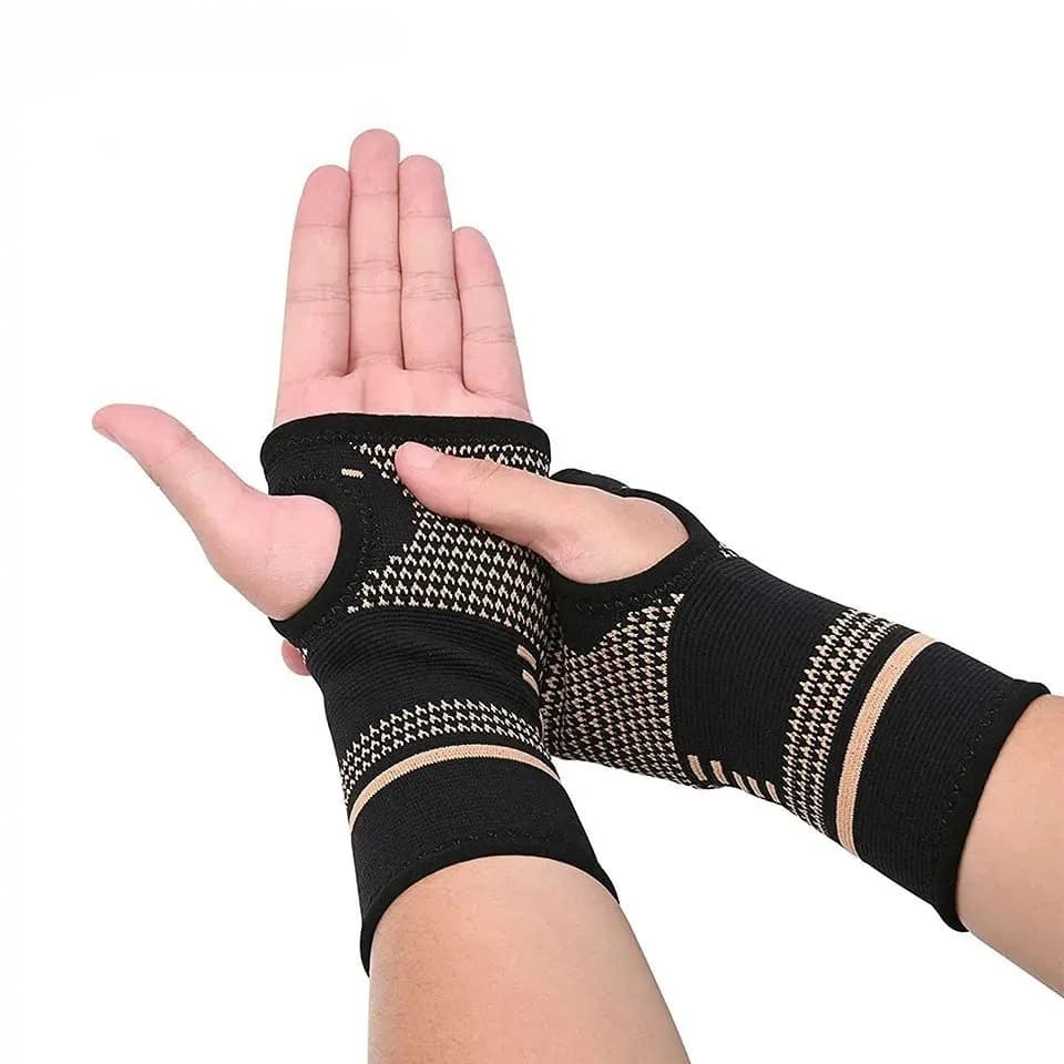 1 Pezzo Supporto Professionale in Rame per Polso, Fascia Elastica per Compressione Sportiva, Protezione per Artrite, Guanto per Palmo della Mano