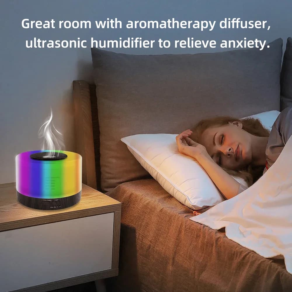 Umidificatore ad ultrasuoni per oli essenziali da 550 ml | Diffusore di venature del legno con controllo touch e telecomando con 7 colori LED