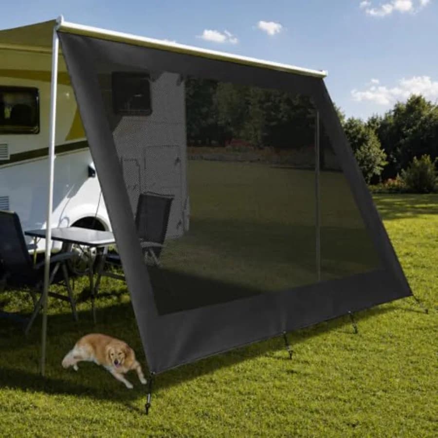 Tenda parasole per roulotte, 11'3''×8', rete in PVC 600D resistente, nera, protezione UV e privacy