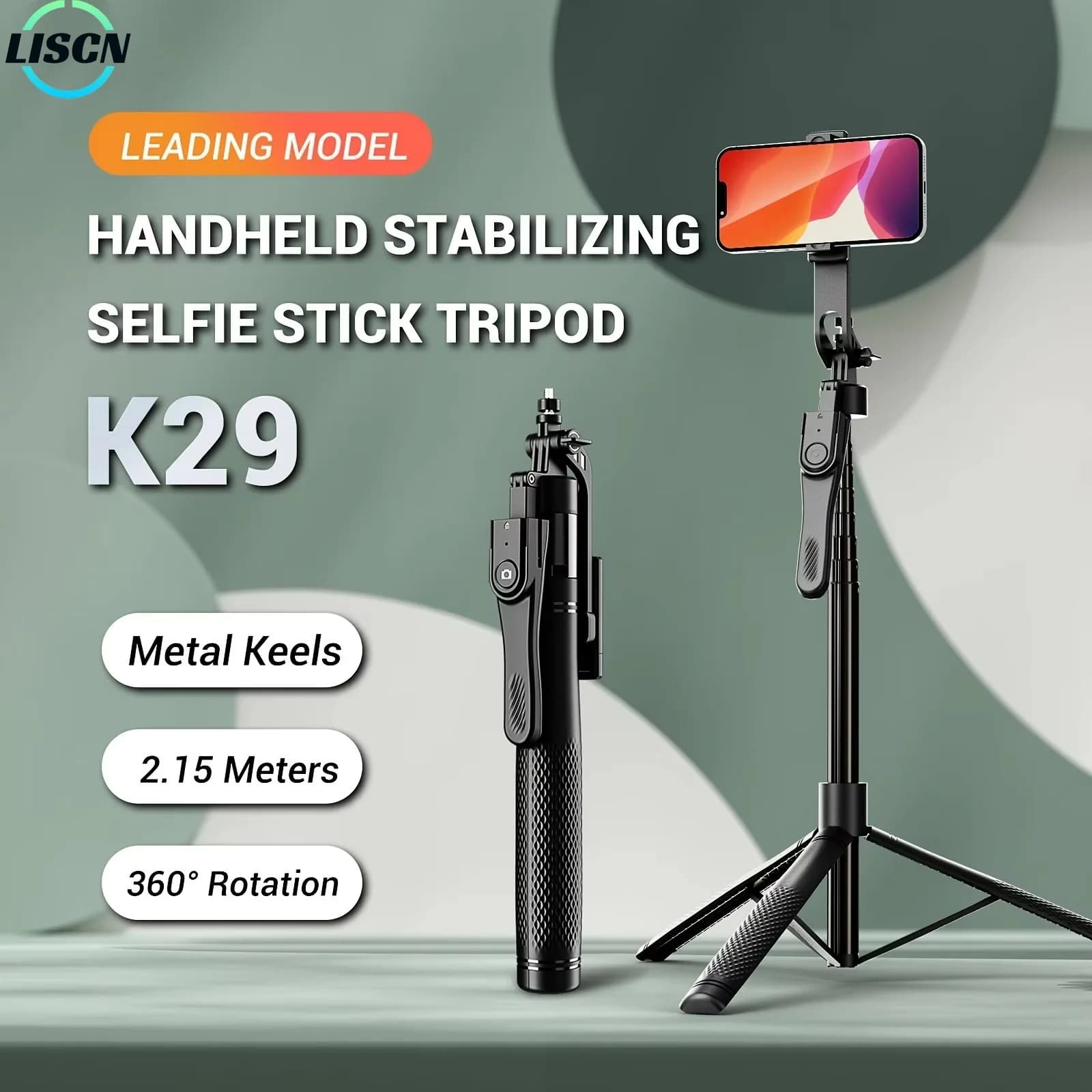 LISCN 2.15m Untra Long Selfie Stick Tripod 360-degree Cardanic Stabilizer Aluminum Phone Holder for IPhone Android Samsung