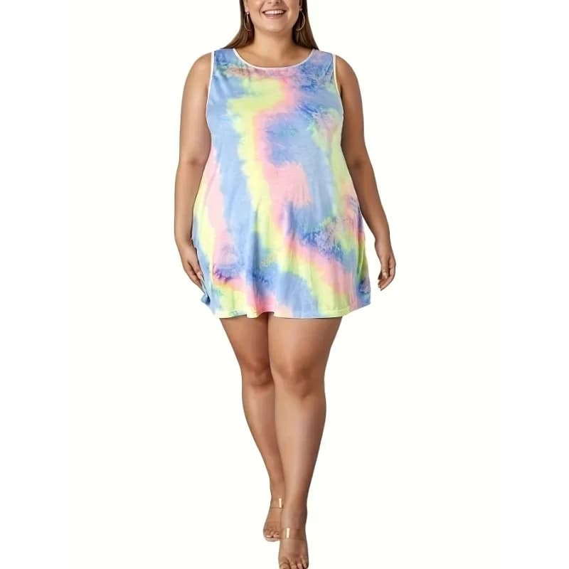 Plus Size 1XL-5XL Women's Casual and Fashionable Tie Dye Sleeveless Dress Suitable for Commuting