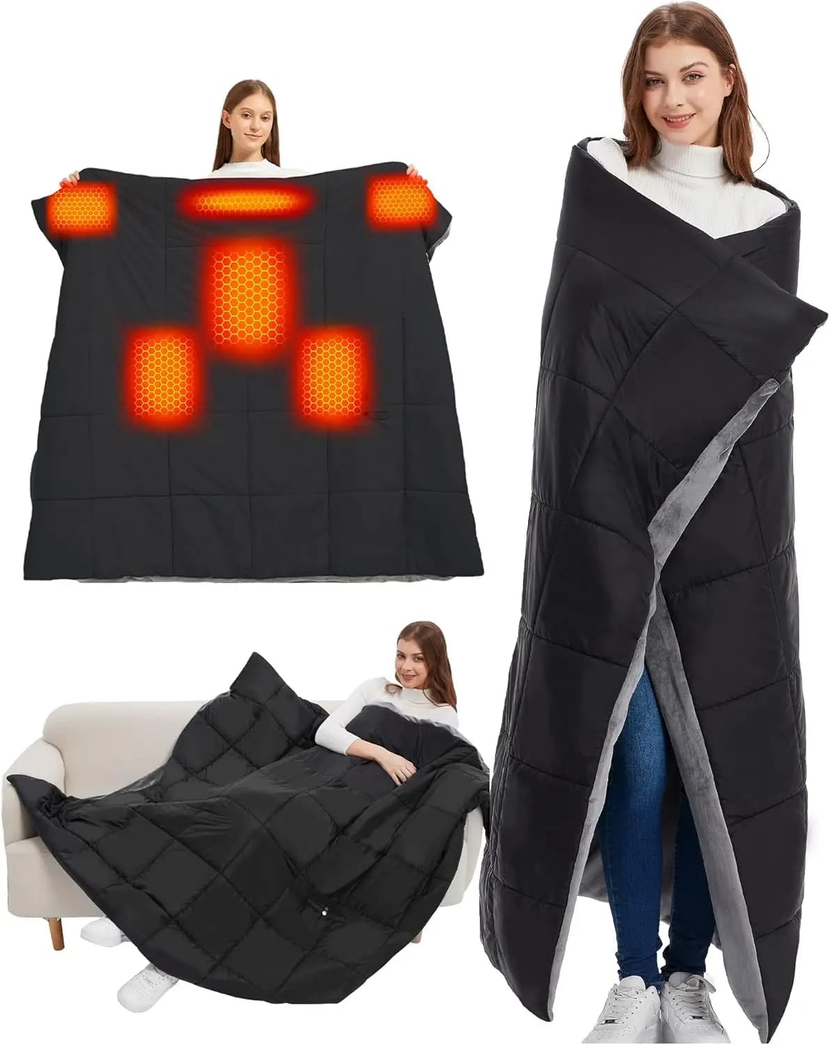 Coperta Riscaldante Portatile da 20000mAh, Coperta Elettrica Senza Fili con Batteria da 7.4V per Adulti (63x55 pollici)