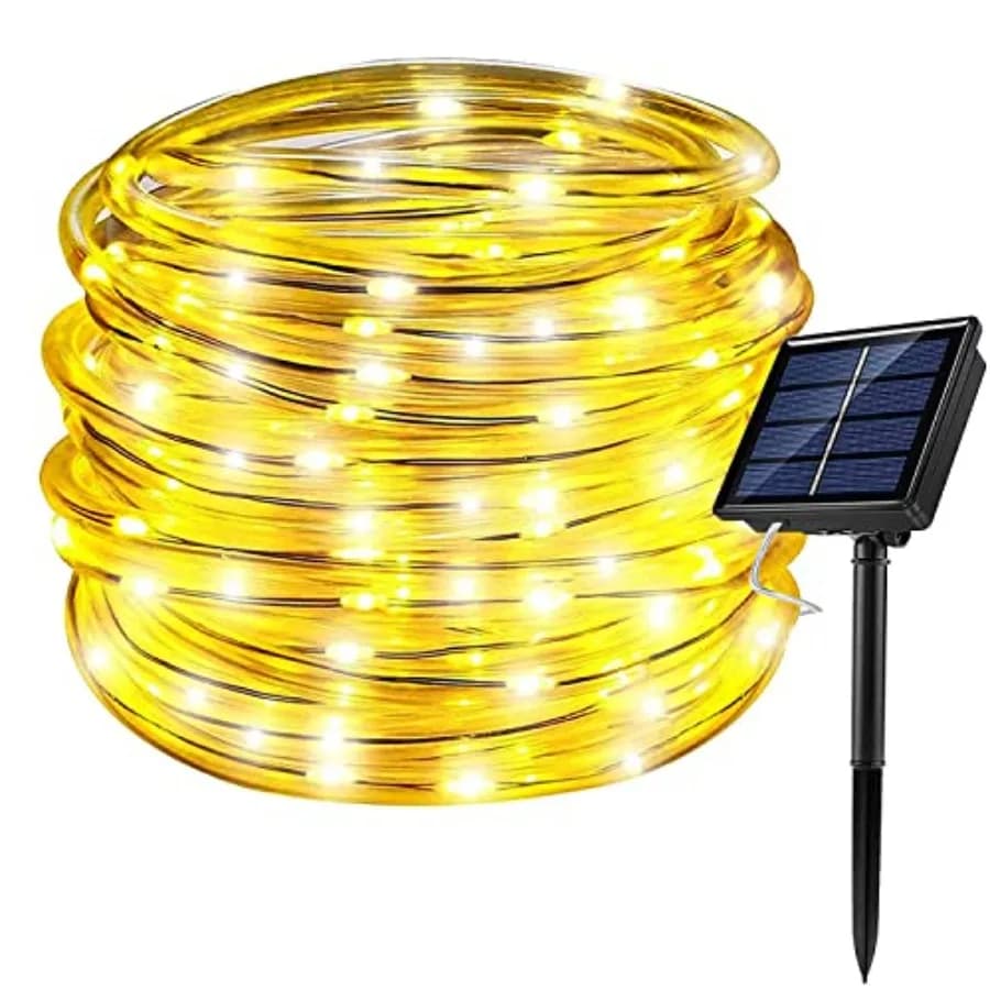 Luci Solari a Corda per Esterni, Catena Luminosa da 5 Metri con 50 LED, Luci Fatate Impermeabili con Filo di Rame per Giardino, Recinzione, Cortile