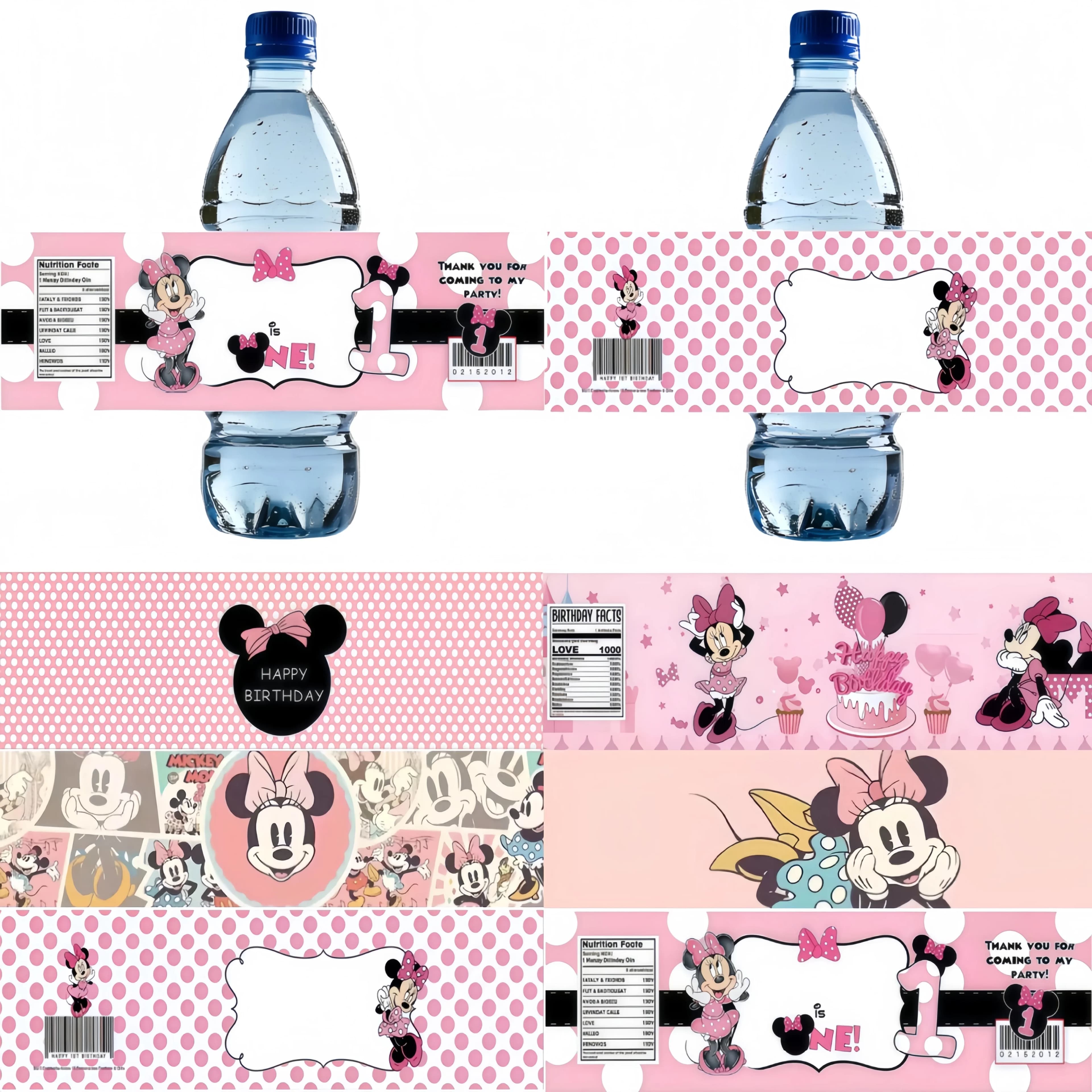 Minnie Party Supplies Bottle Labels For Baby Shower Kids Water Bottle Sticker Birthday Party Decoration