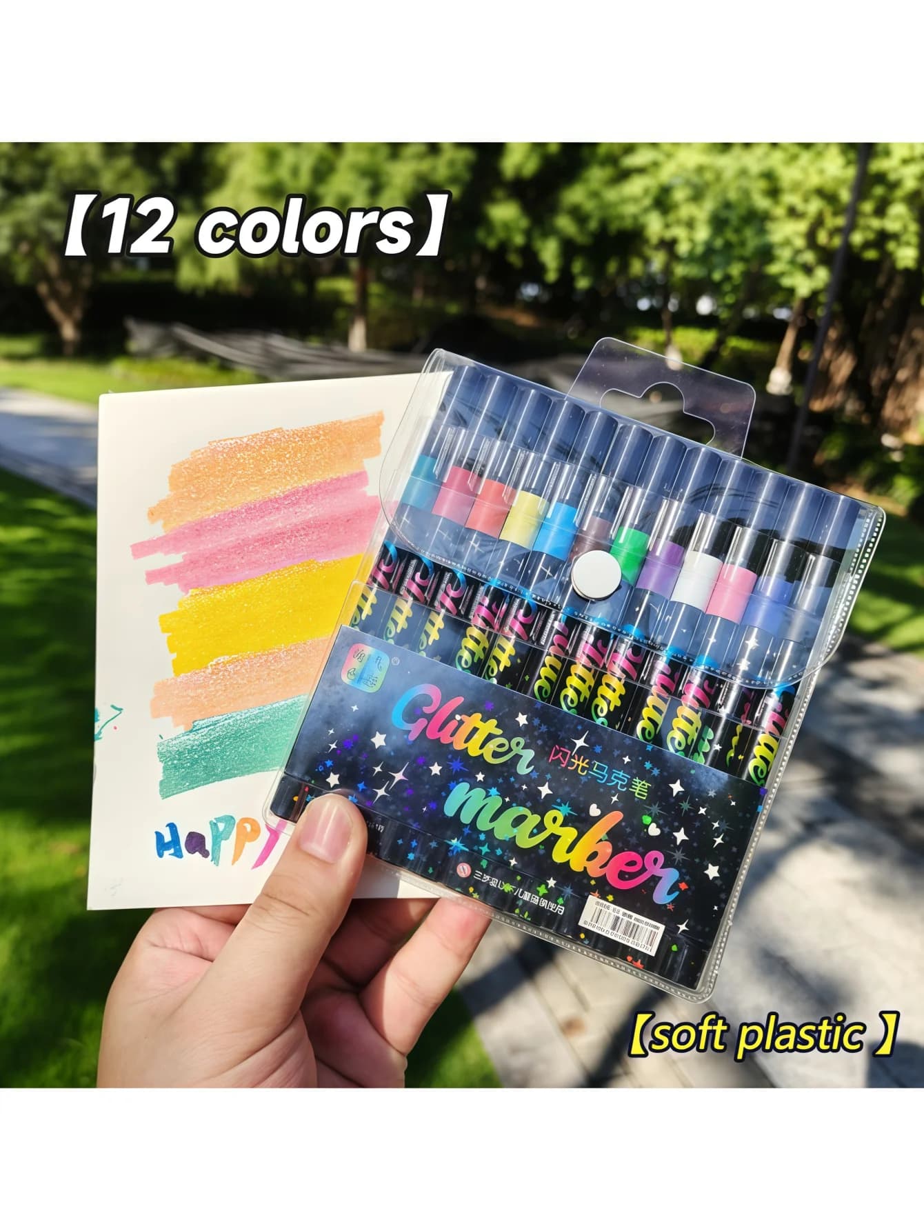 Pennarello glitterato a doppia punta, punta flessibile bicolore, penna per acquerello con glitter artistico, cancelleria