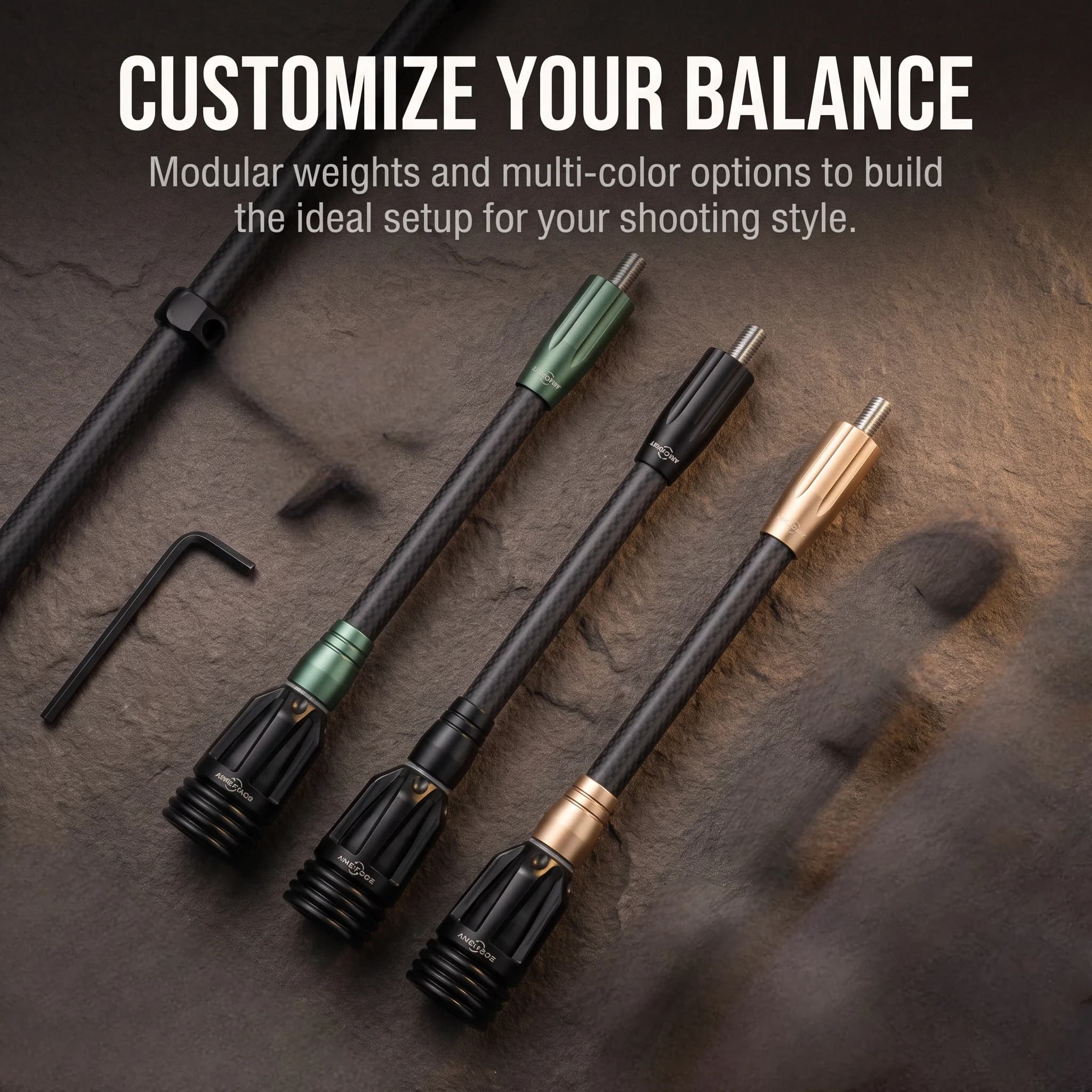 Archery Balance Bar 6/8/10/12 Inch Bow Stabilizer 3k Carbon Rod Shock Absorber for Recurve Compound Bow Hunting Target Shooting