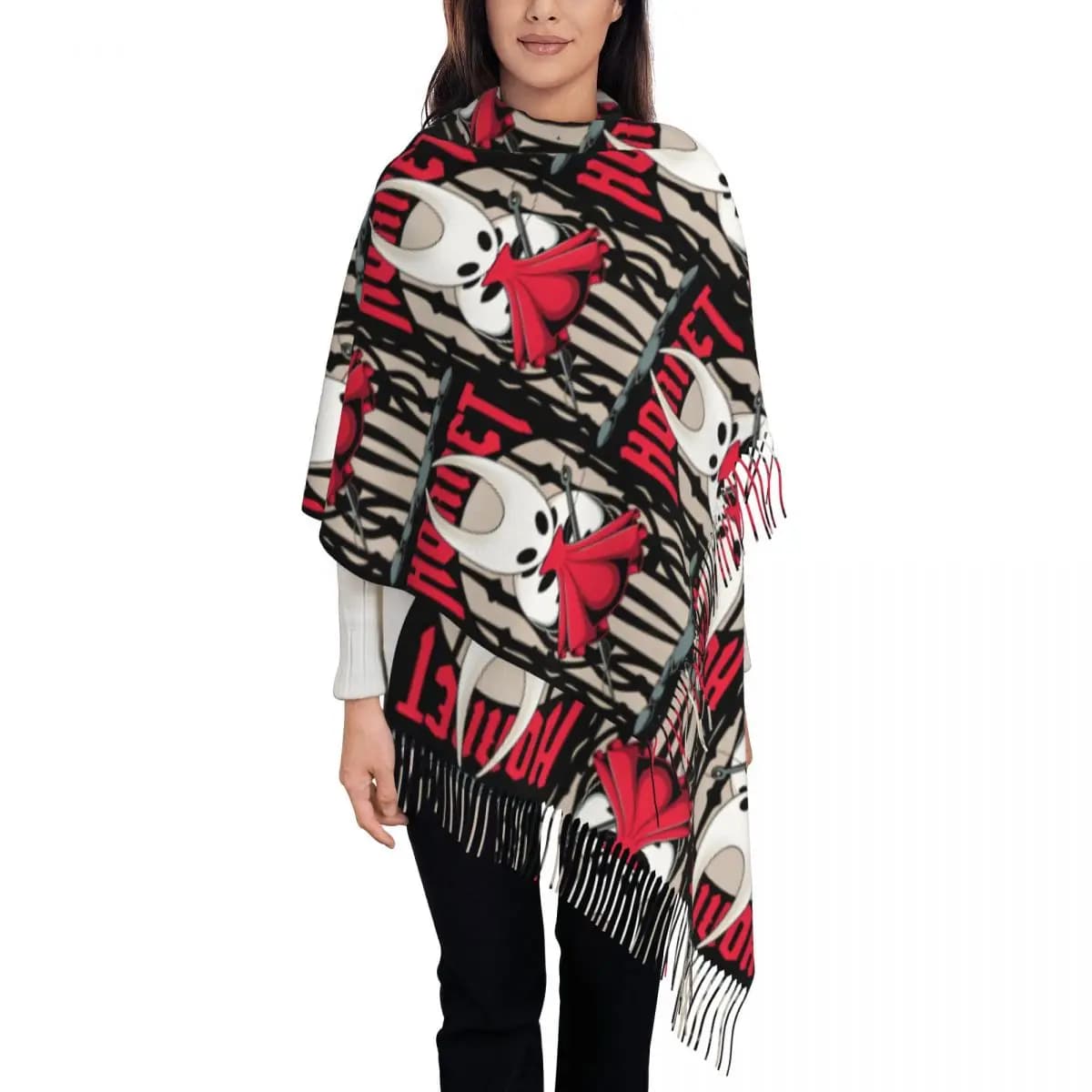 Princess Women's Scarf Autumn Winter Scarves Wrap Hollow Knight Silksong Hornet Large scarves with tassel for evening dress