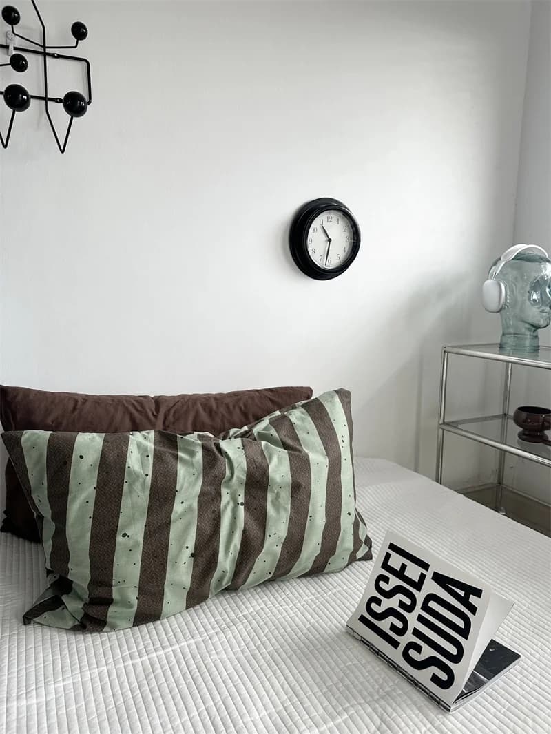 Fodera per cuscino in puro cotone, singola, con design a righe, traspirante, accessori per letto, per cuscino singolo, set di due pezzi