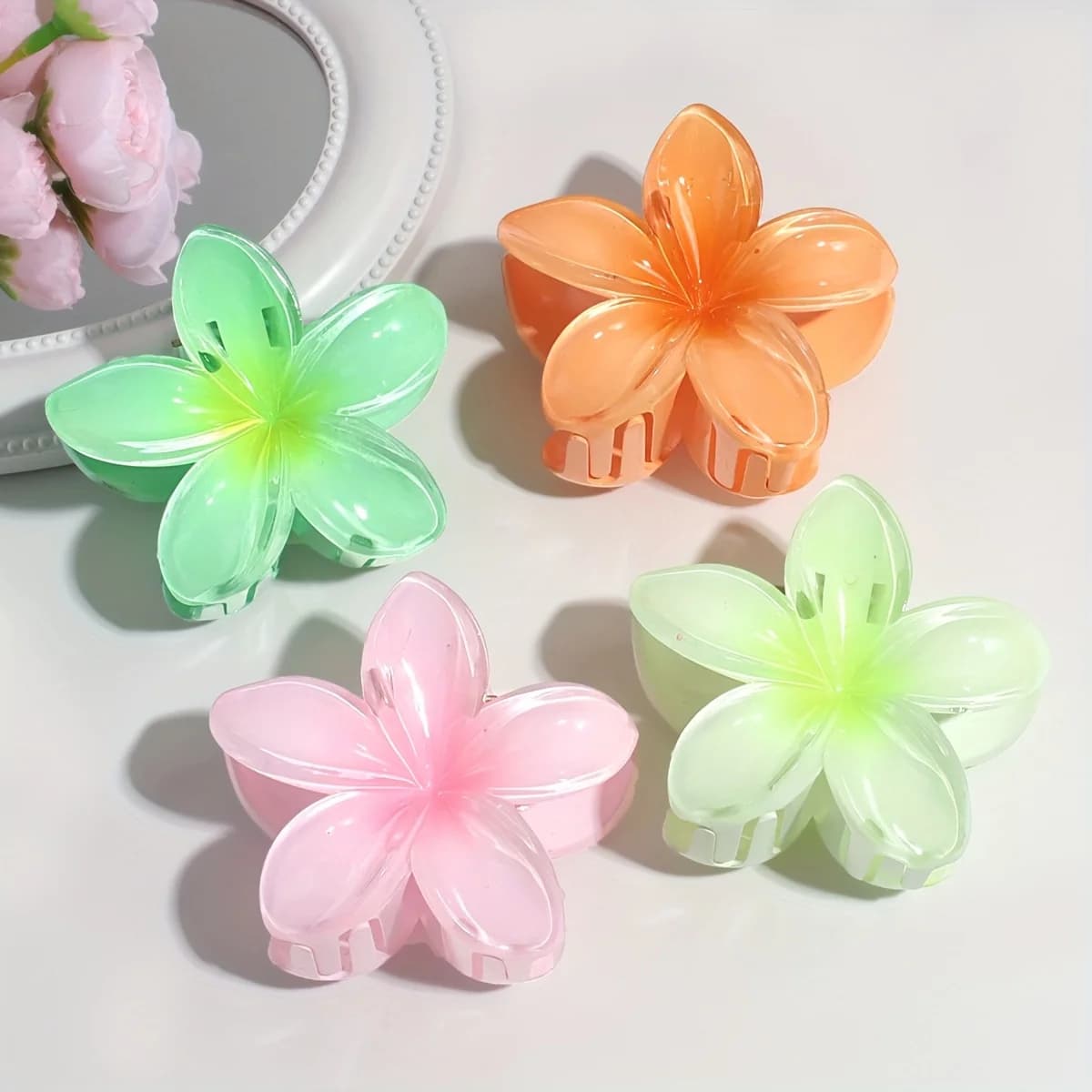Gradient Flower Hair Clip Set| Mixed Color, Pop Culture Theme, Fashion Casual Style, Perfect for Outings and Commuting