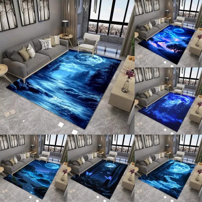 Dreamy Moon Print Large Area Rug Non-Slip Wear-resistant Carpet for Living Room Bedroom Soft Floor Mat Home Decor Fashionable