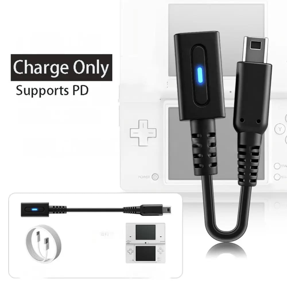 Cavo USB C PD da 10 cm con indicatore LED, cavo di conversione per console di gioco, cavo di alimentazione PD, adattatore di ricarica per NDSi 3DS LL da viaggio