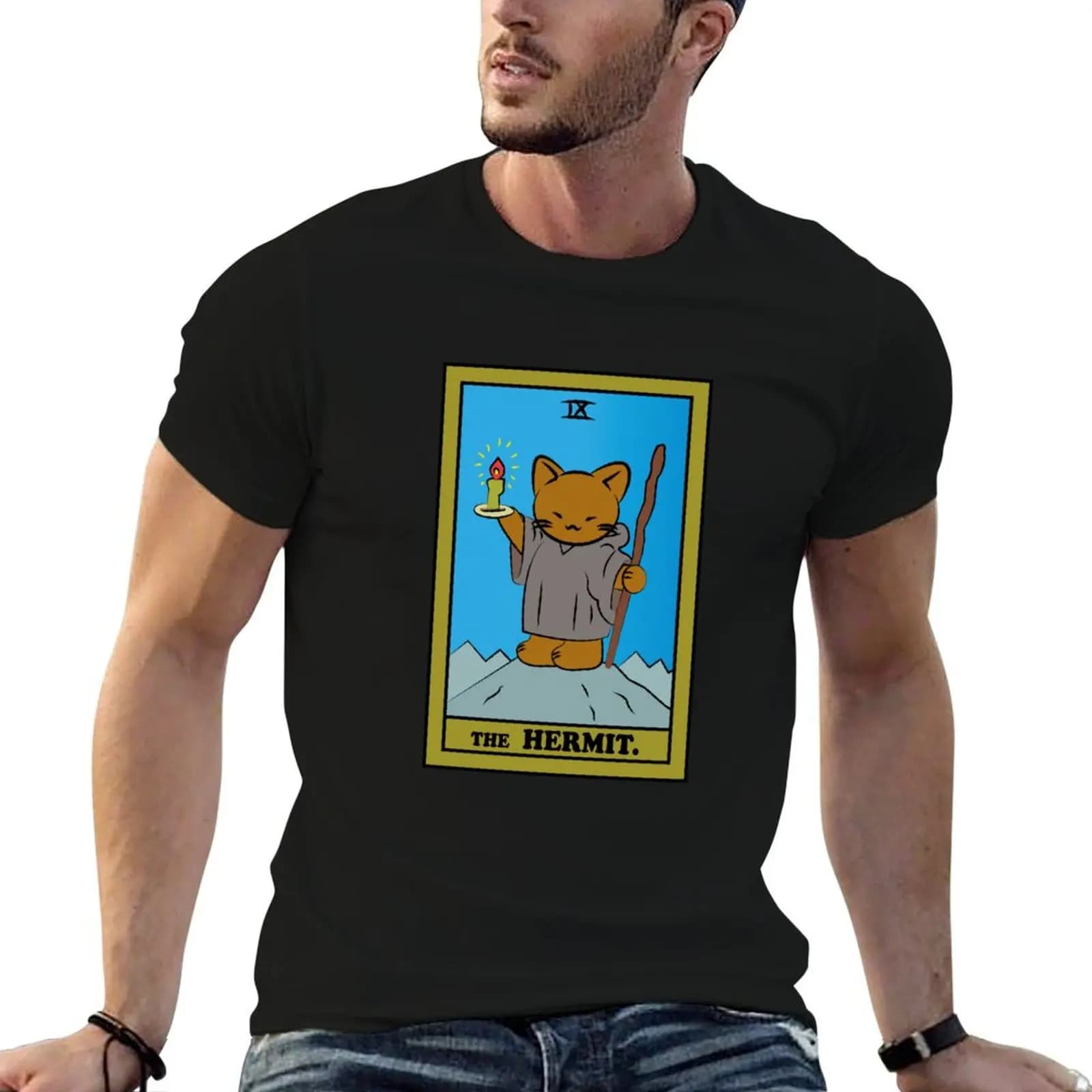 TAROT CARDS THE HERMIT. CAT T-Shirt Casual Daily Graphic Tee