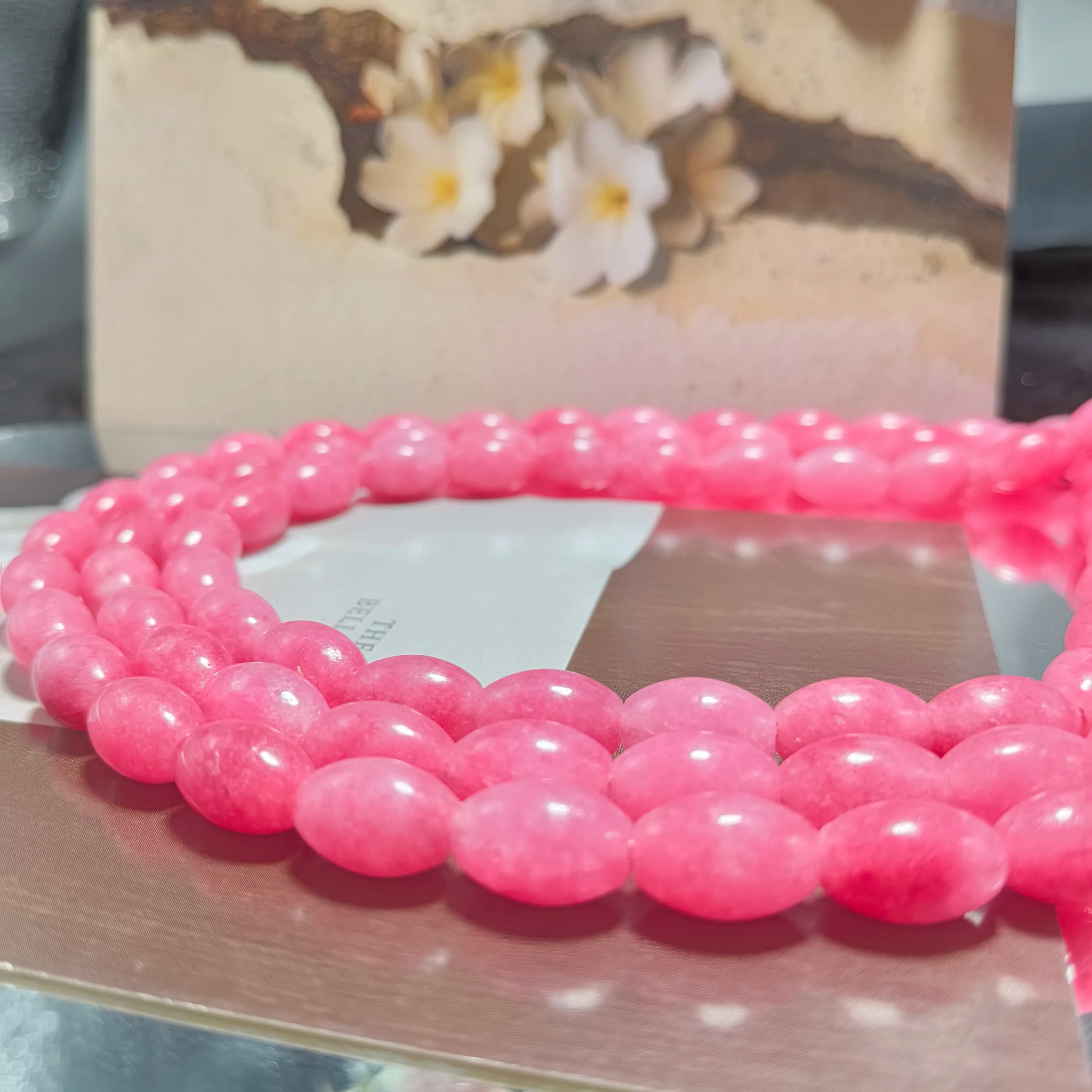Perline di Riso in Pietra Rosa 8x12mm, Perline Sciolte Ovali a Barilotto, Perline Distanziatrici per Materiali Fai da Te per Braccialetti, Collane e Fermagli per Capelli