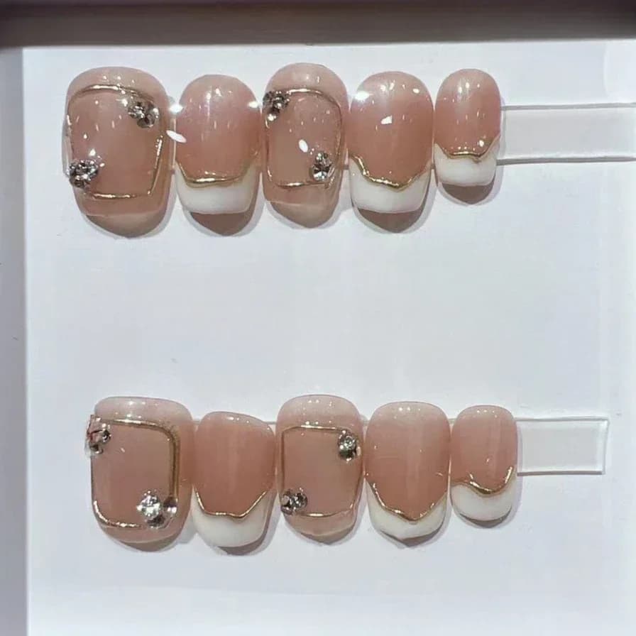 10 square pieces short french handmade fingernails fake simple nail art diamond polish print on nails cat eyes tearable acrylic tips for nails
