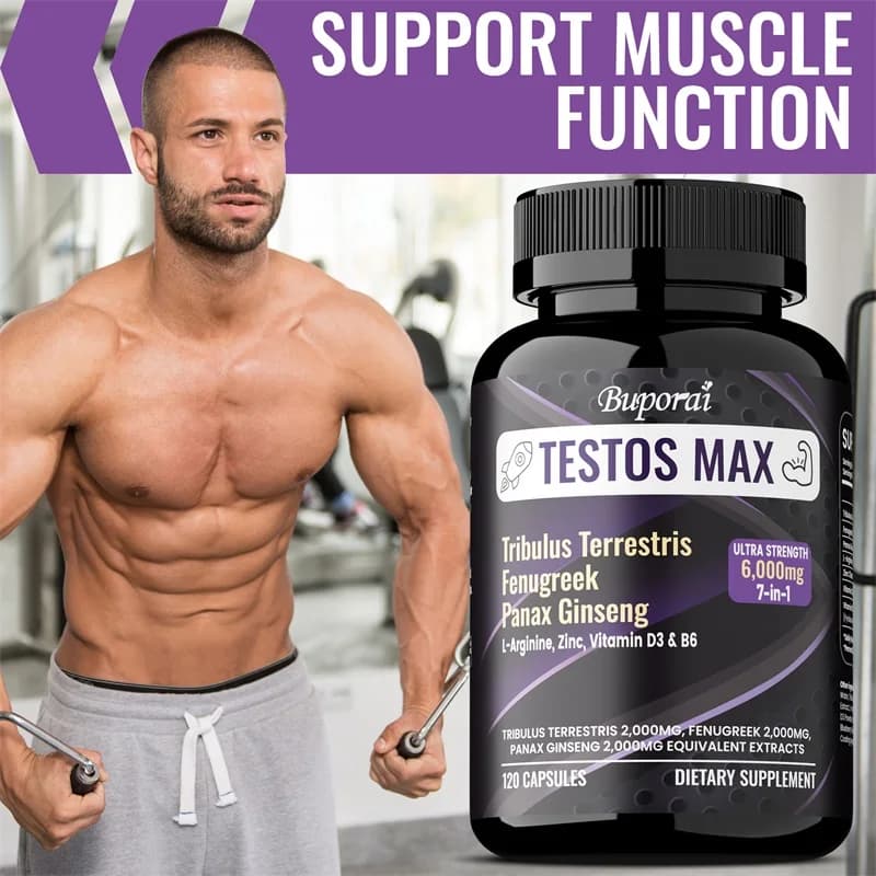Supplements for muscle and endurance - with Tribulus Terrestris, Greek hay, Panax Ginseng, L-arginine, zinc, vitamin D3 and B6