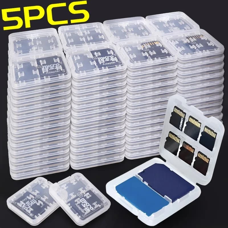 1-5pcs 8 in 1 Protector Holder Plastic Transparent Mini for SD SDHC TF MS Memory Card Storage Case Bag Memory Card Protecter Box
