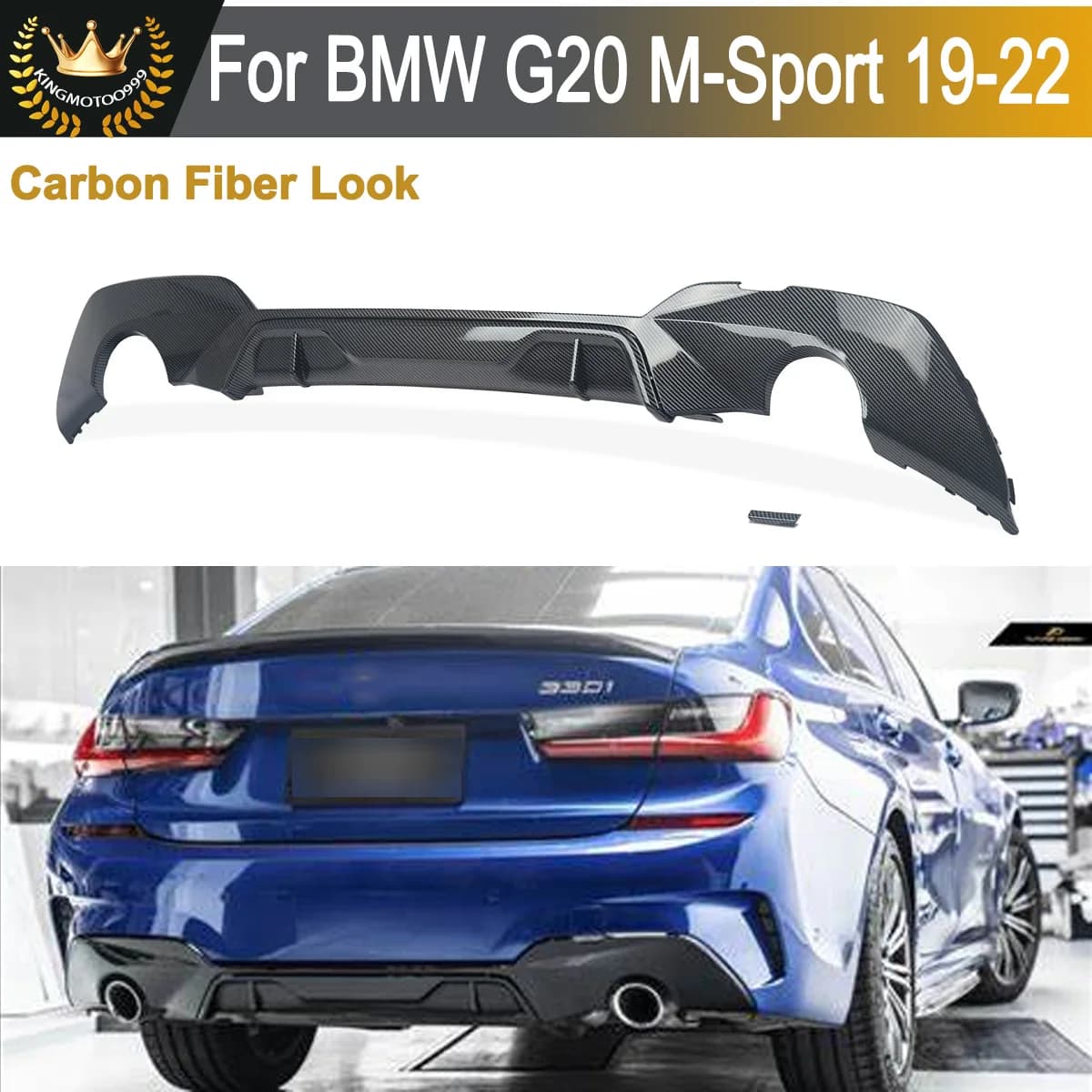 Paraurti posteriore Lip Spoiler Trim Splitter Diffusore Per BMW Serie 3 G20 G28 M Sport 2019-2020 Doppio-Single Round Out Carbon Look