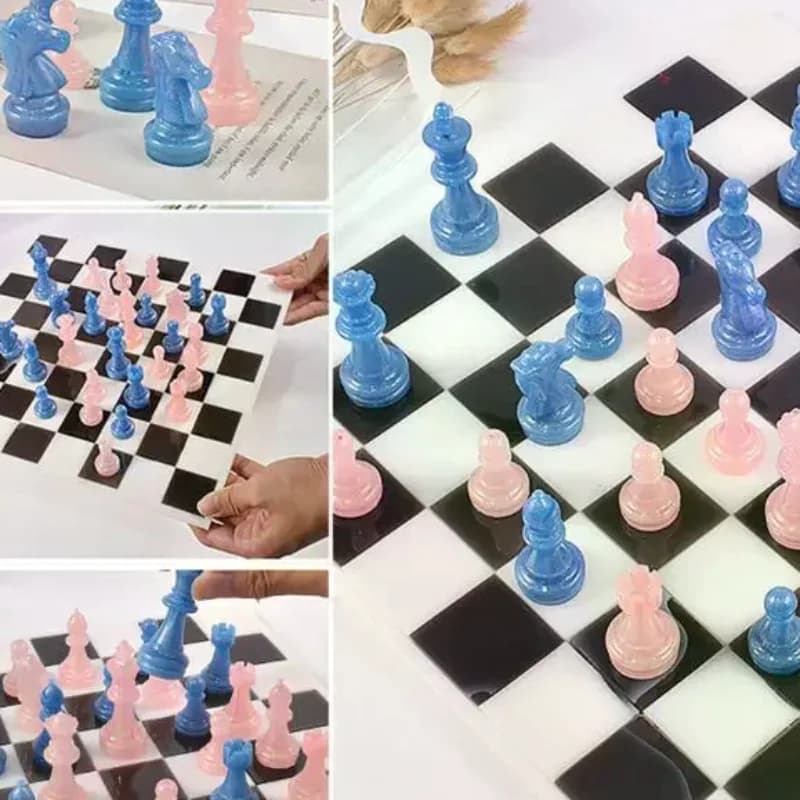 Set Completo Fai-da-te: Stampo in Silicone 3D per Pezzi degli Scacchi in Resina Epossidica Cristallina, Accessori per Creazione Scacchi Internazionali