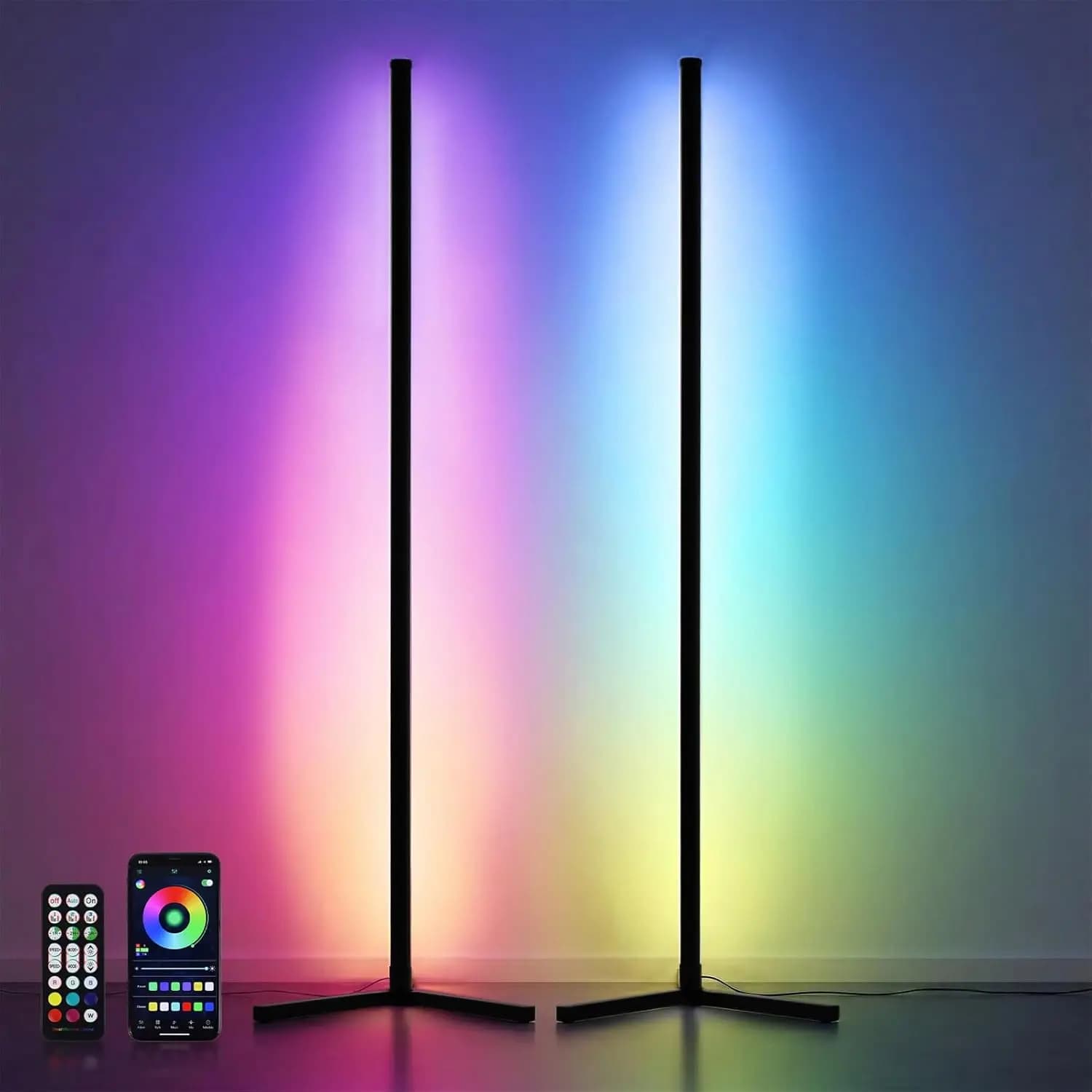 Set di 2 Lampade da Terra RGB con Sincronizzazione Musicale, 16 Milioni di Colori, Controllo App e Vocale, Timer e Telecomando per Gaming e Soggiorno