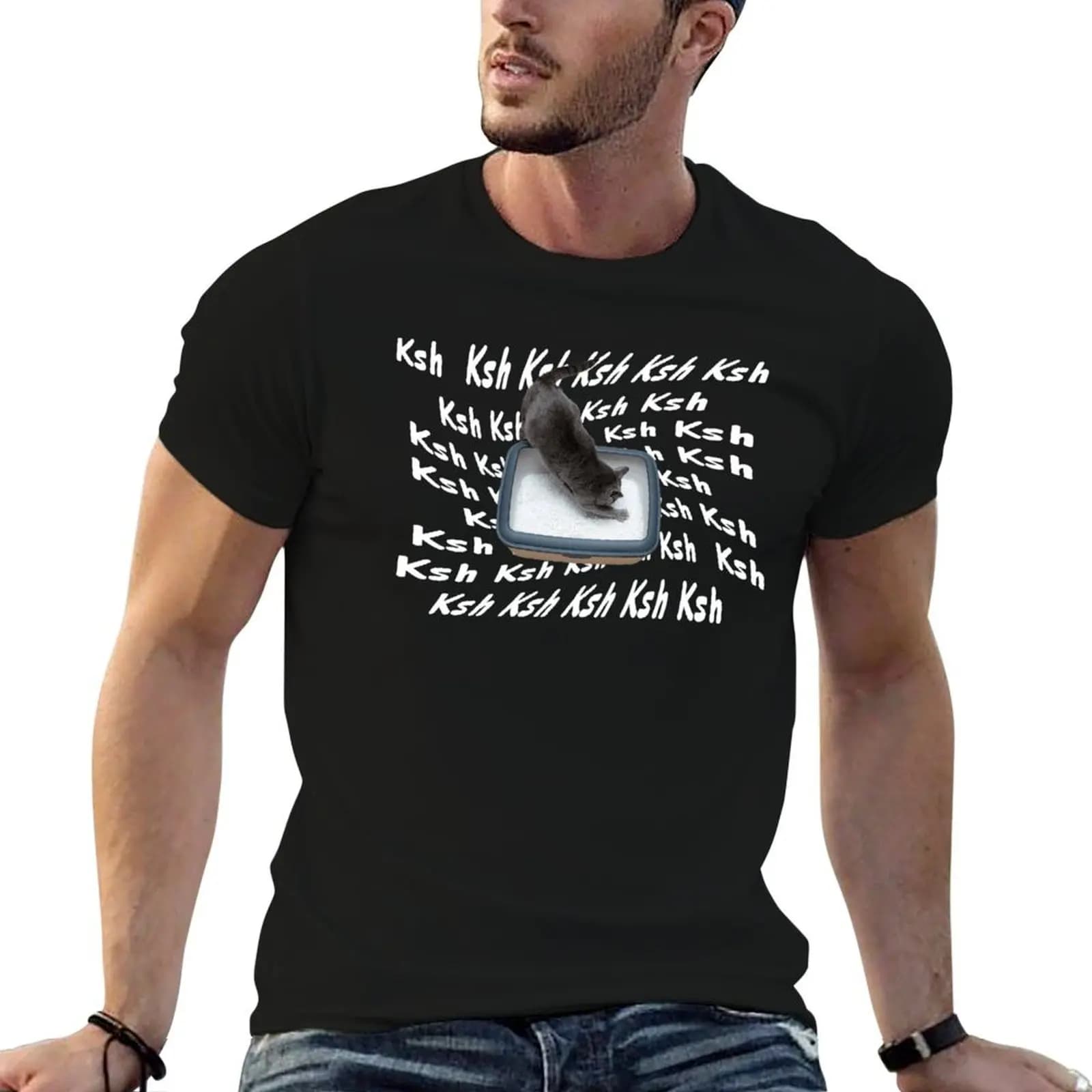 KSH Cat Scratching Litter Meme T-Shirt Comfortable Daily Wear Tee