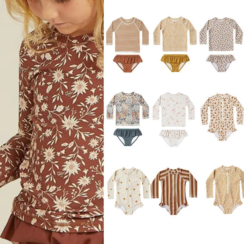 Brand RC Newborn Swimwear Swimwear Children's Long Sleeve Full Set Baby Girl Solar Protection Floral Suit bikini Costumes 1-12 years old