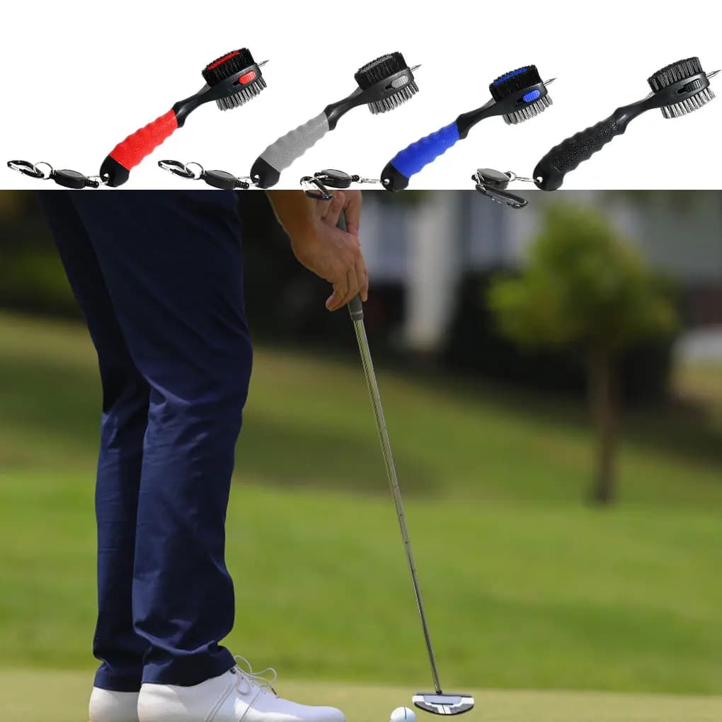 Detergenti per il golf Spazzola per la pulizia della scanalatura della palla con cuneo per putter da golf a doppia testa Impugnatura comoda retrattile oversize