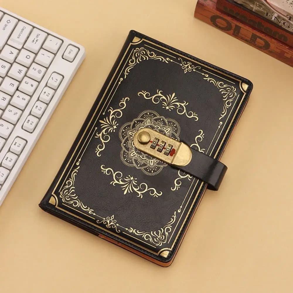 A5 100Sheets Journal Notebook With Lock PU Leather Embossed Design Diary Writing Pads Line Paper Flower Cover